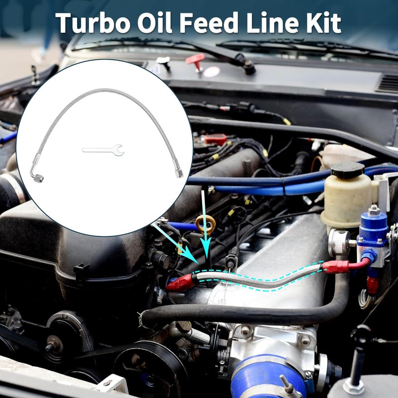 TUCKBOLD AN4 Turbo Oil Feed Line Kit 18" Pressure Remote Turbocharger Oil Drain Return Line with Adapter,Wrench 1 Set - Image 2